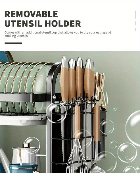 2-Tier Premium Carbon Steel Dish Drying Rack & Organizer