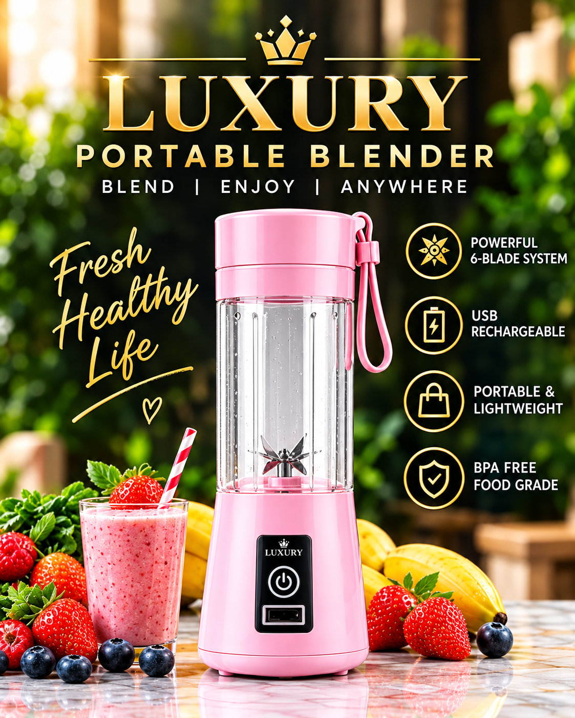 Portable Electric Juicer & Smoothie Blender (Rechargeable)
