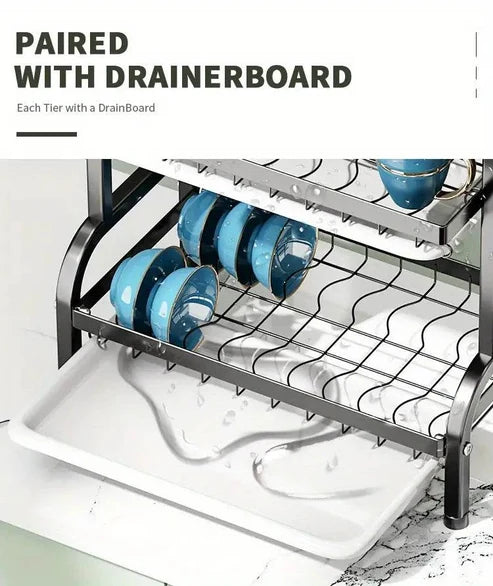 2-Tier Premium Carbon Steel Dish Drying Rack & Organizer
