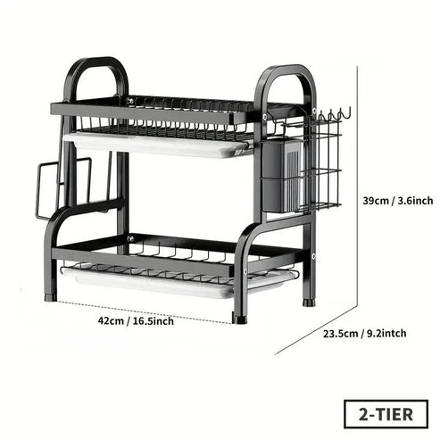 2-Tier Premium Carbon Steel Dish Drying Rack & Organizer
