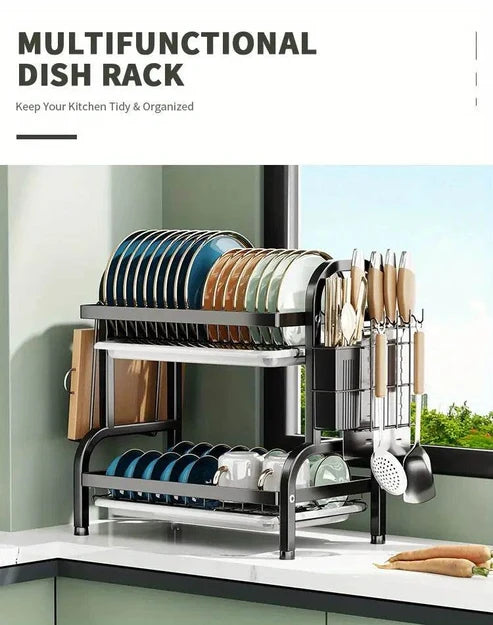 2-Tier Premium Carbon Steel Dish Drying Rack & Organizer