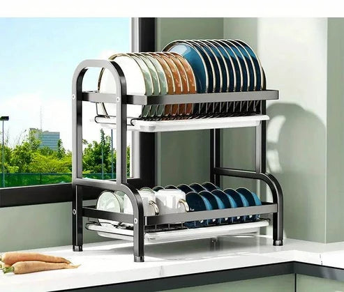 2-Tier Premium Carbon Steel Dish Drying Rack & Organizer